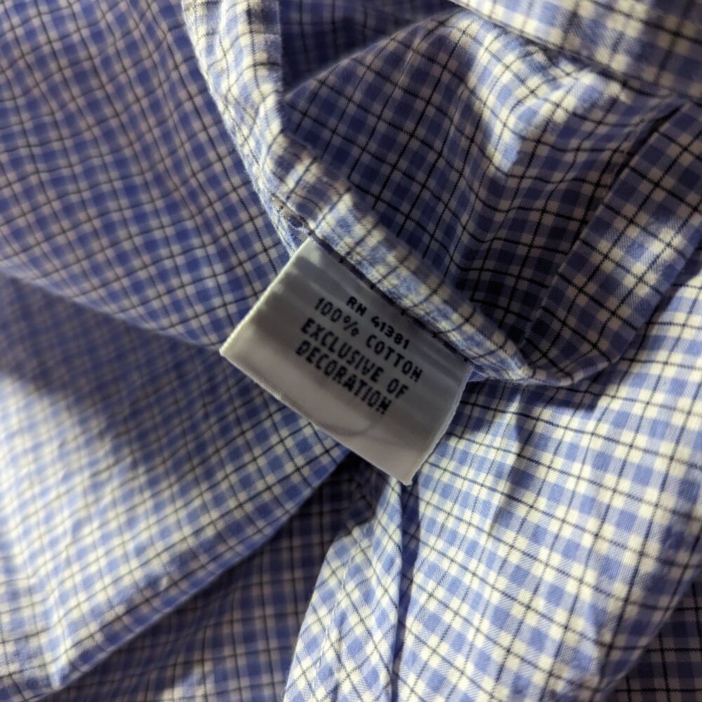 Ralph Lauren Shirt Mens 17.5 Blue Small Check Pony Dress Button Up Long Sleeve - Picture 4 of 4